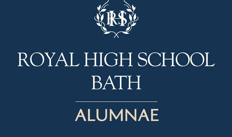 Alumnae Logo white and stone on Navy