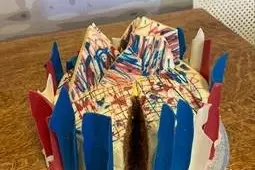 Cake with blue red and white shards